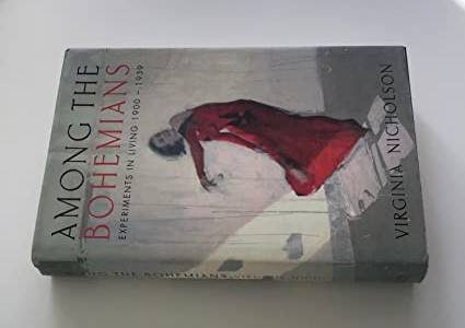 A colour photograph of a book titled Among the Bohemians by author Virginia Nicholson. Woman dancing in red dress on the cover